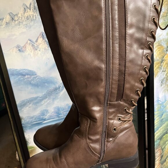 Torrid 9W Wide Calf Wide Width Brown Faux Leather Knee Boots NWOT - Picture 6 of 7